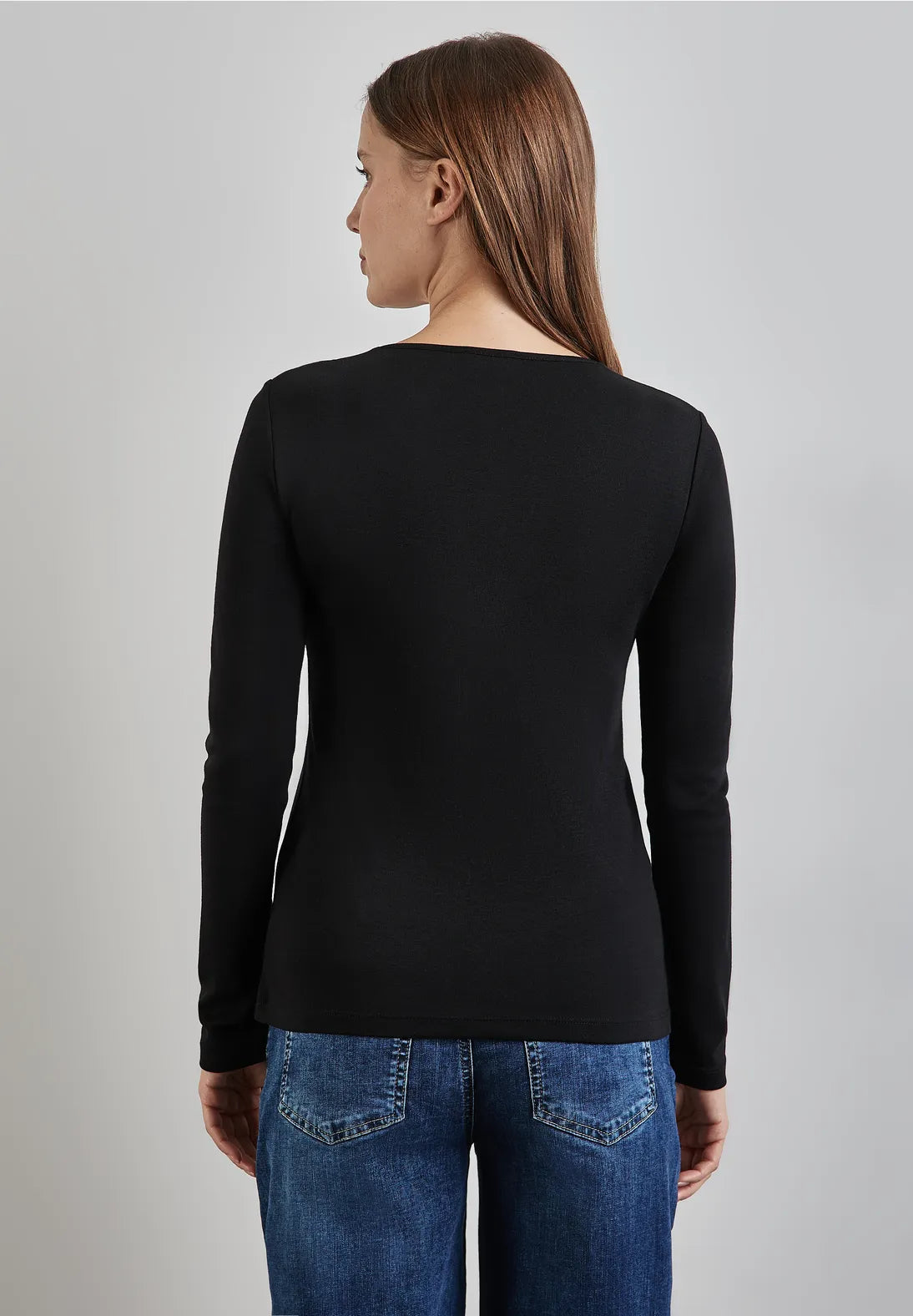 Street One Ada Black Top with sweetheart neckline and long sleeve