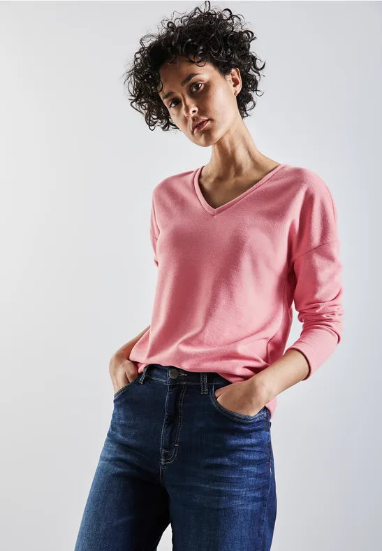 Street One Cosy v Neck Jumper in Sugar Coral 322598