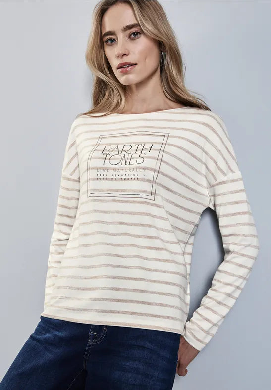 Street One Foil print Sweatshirt in cream and Beige 322602