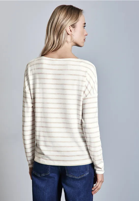 Street One Foil print Sweatshirt in cream and Beige 322602