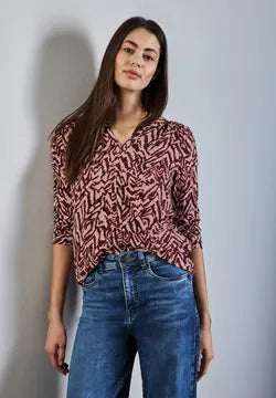 Street One V Neck printed Jersey Shirt Muberry 322626