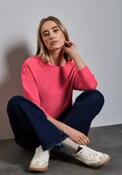 Street One Textured sweatshirt with shoulder button detail 322799