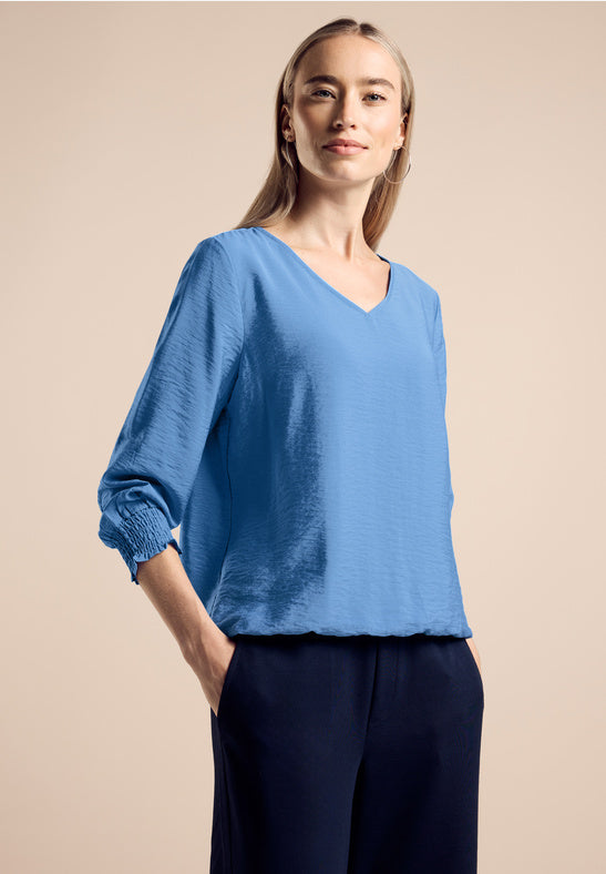 Street One  Blue V Neck Blouse with shirred cuffs 344956