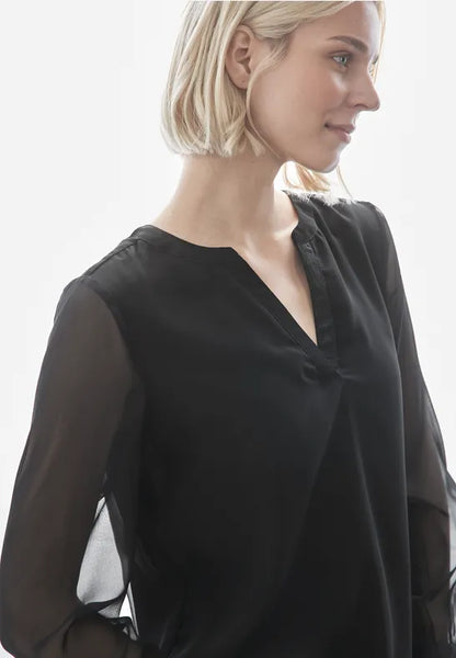 Street One Black v Neck Chiffon blouse with lurex cuffs