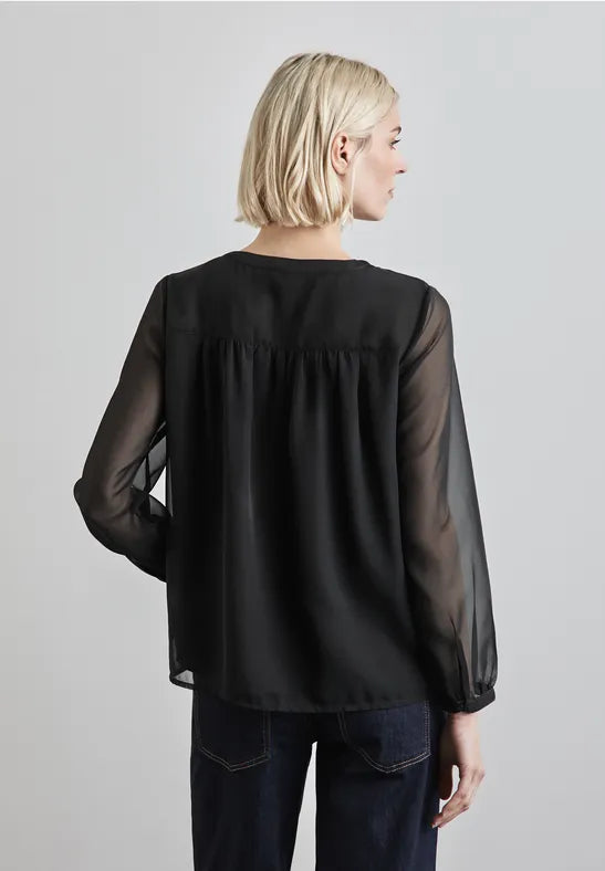 Street One Black v Neck Chiffon blouse with lurex cuffs