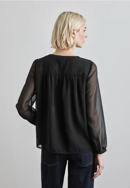 Street One Black v Neck Chiffon blouse with lurex cuffs