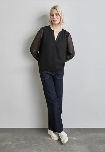 Street One Black v Neck Chiffon blouse with lurex cuffs