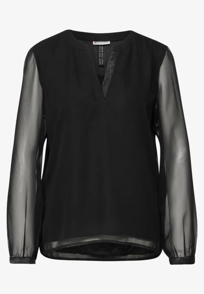 Street One Black v Neck Chiffon blouse with lurex cuffs