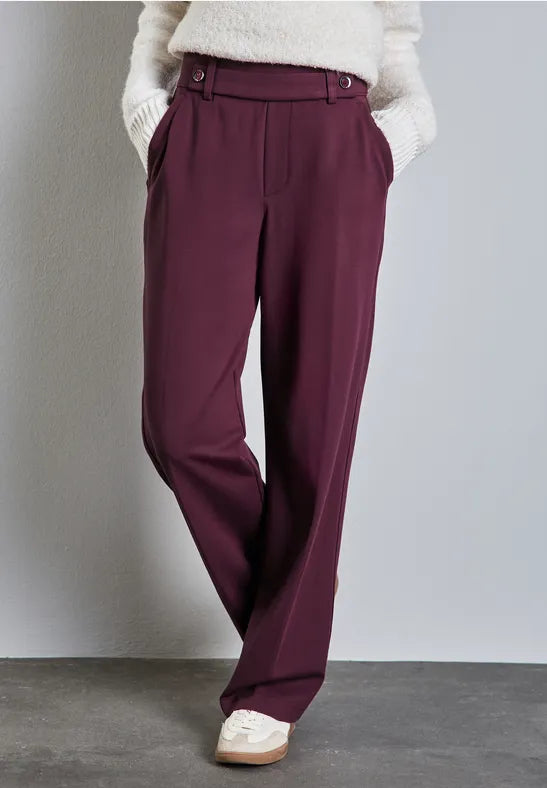 Street One Straight leg Mulberry Trousers with button waist detail 378672