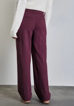 Street One Straight leg Mulberry Trousers with button waist detail 378672