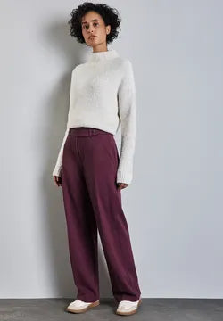 Street One Straight leg Mulberry Trousers with button waist detail 378672