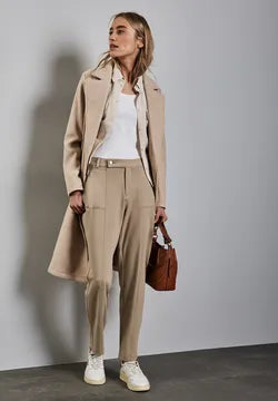 Street One tapered leg trousers in Beige. 28&quot; leg 378783