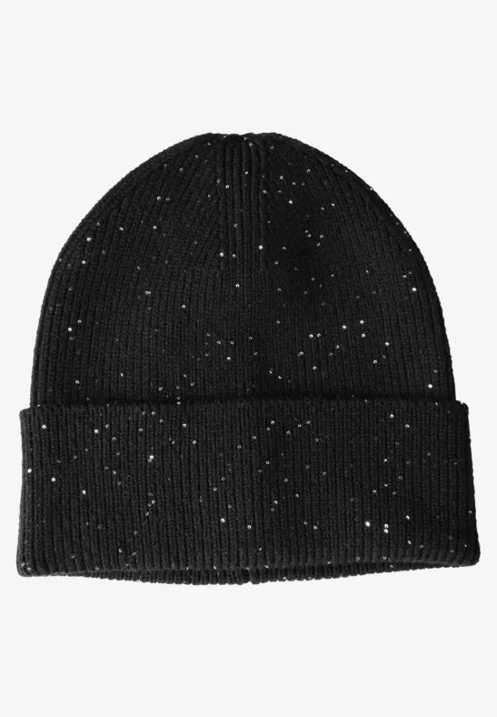 Street One Black Beanie hat with Sequins  572664