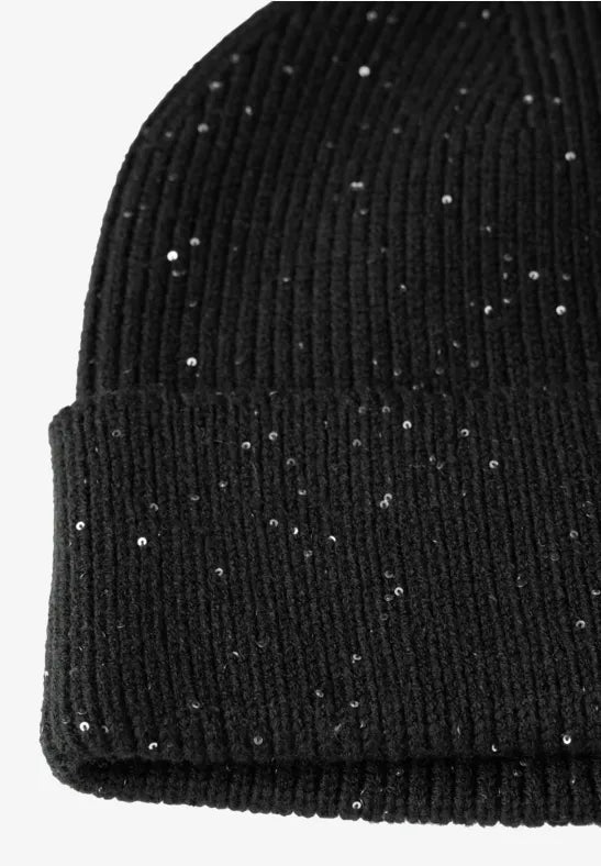 Street One Black Beanie hat with Sequins  572664