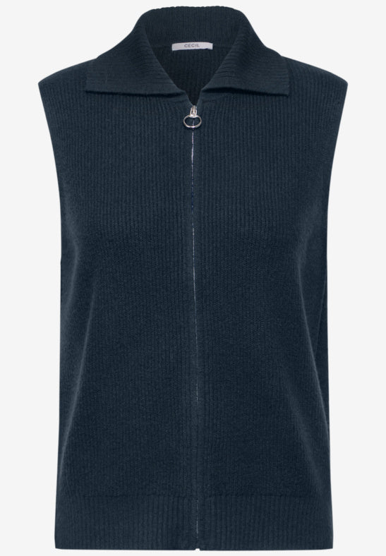 Cecil Sleeveless knit with collar and full zip. Navy or Aqua Blue 253834