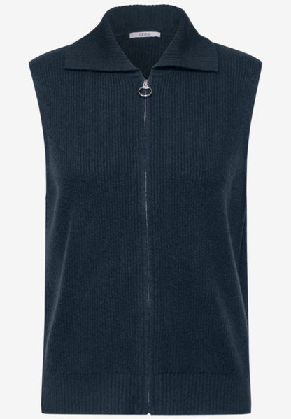 Cecil Sleeveless knit with collar and full zip. Navy or Aqua Blue 253834