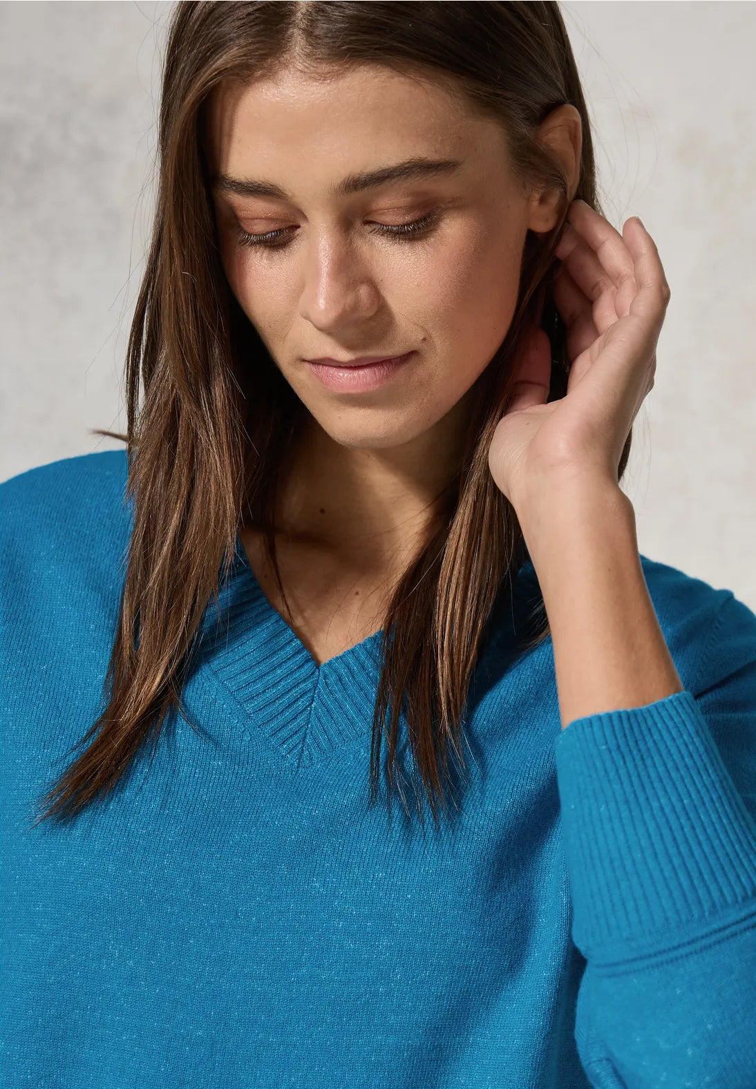 Cecil Blue Cotton mix V Neck Jumper 302949