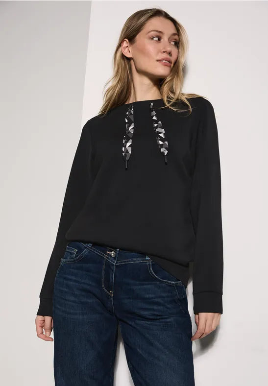 Cecil Black Modal Sweatshirt with contrast drawsring . 303038