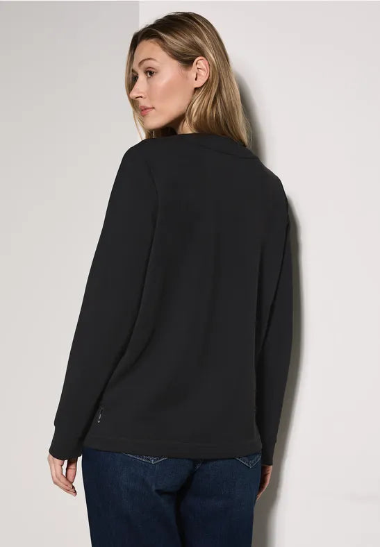 Cecil Black Modal Sweatshirt with contrast drawsring . 303038