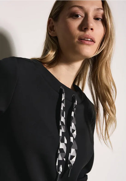 Cecil Black Modal Sweatshirt with contrast drawsring . 303038