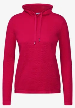 Cecil Cotton Textured cowl neck sweatshirt with drawstring Red or Navy 303160