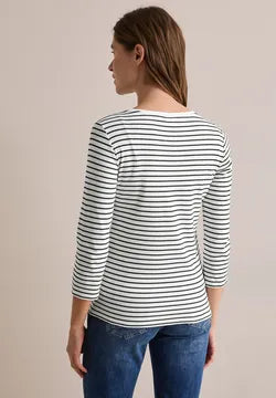 Cecil pure Cotton Stripe T Shirt Navy and White 319900