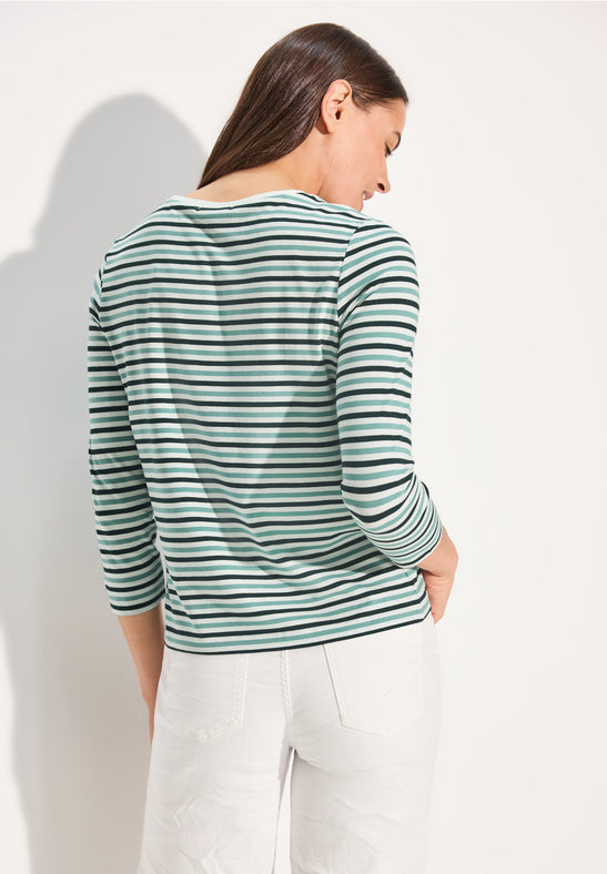 Cecil Cotton Round neck stripe top in green navy stripe  321931