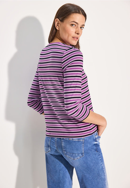 Cecil Cotton round neck top in Iced Violet and Navy stripe 321931