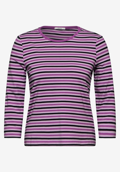 Cecil Cotton round neck top in Iced Violet and Navy stripe 321931