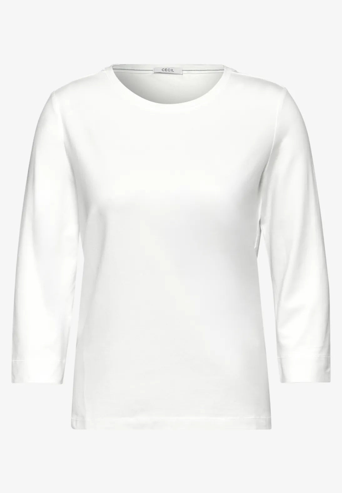 Cecil White cotton round neck T Shirt 3/4 sleeve  321963