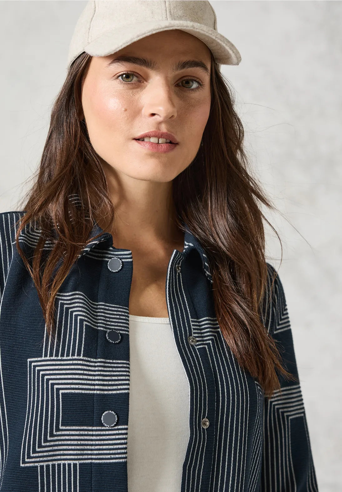 Cecil Soft jacket in Navy and White Print 322083