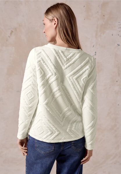 Cecil 3d Textured long sleeve sweatshirt in Agua or White 322263