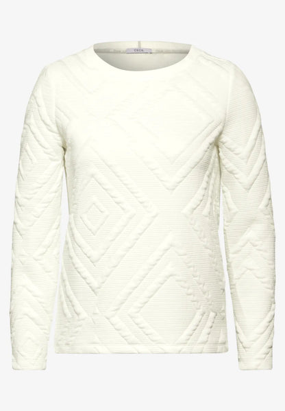 Cecil 3d Textured long sleeve sweatshirt in Agua or White 322263