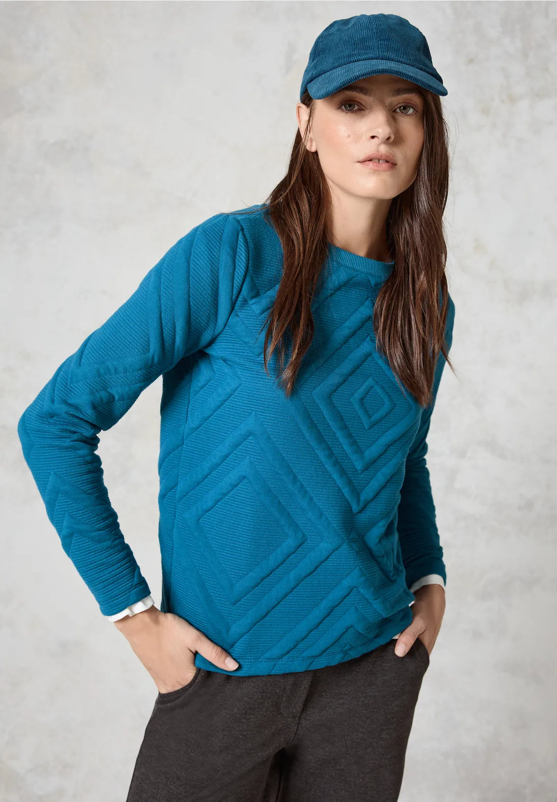 Cecil 3d Textured long sleeve sweatshirt in Agua or White 322263