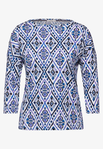 Cecil Cotton 3/4 sleeve Top in Lilac or White print. 322275