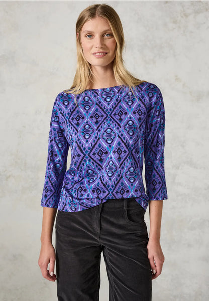 Cecil Cotton 3/4 sleeve Top in Lilac or White print. 322275