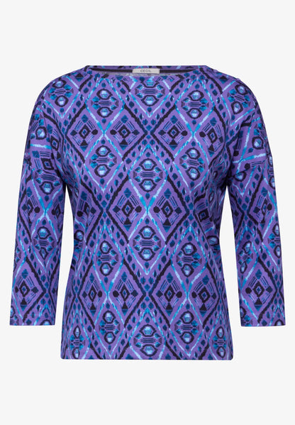 Cecil Cotton 3/4 sleeve Top in Lilac or White print. 322275