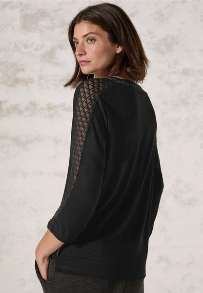 Cecil Black Top with Mesh Detail 322384