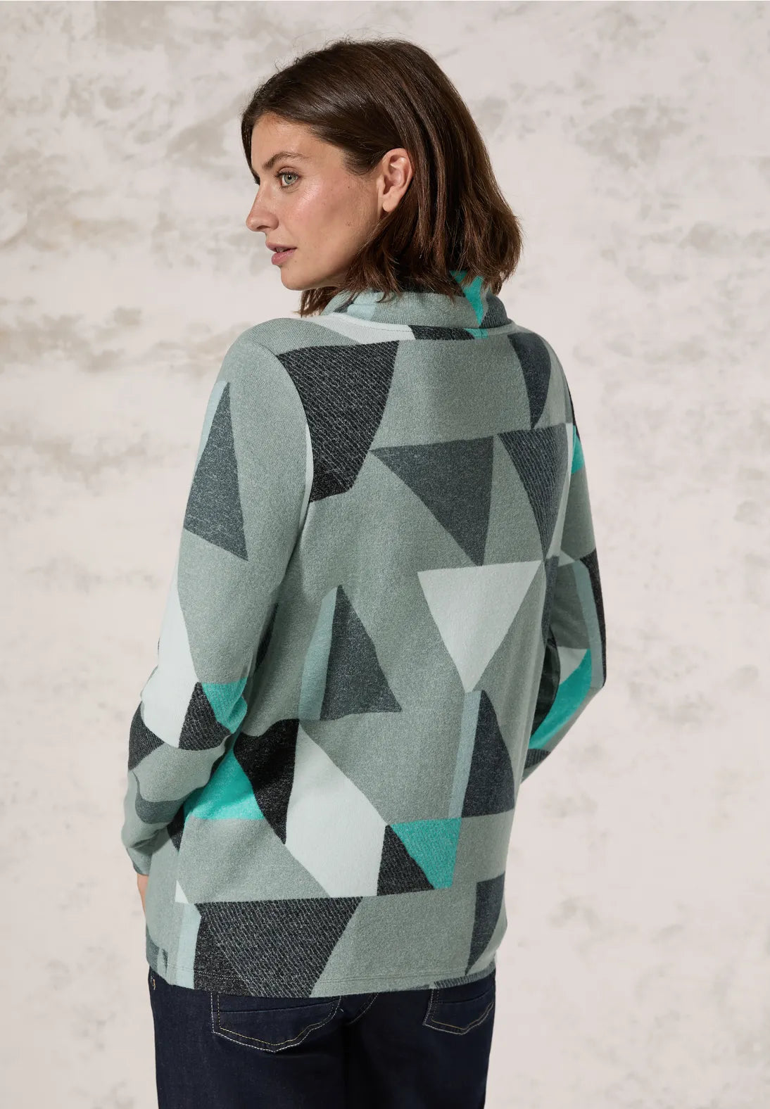 Cozy Geo Print Cowl neck top in Green or Black