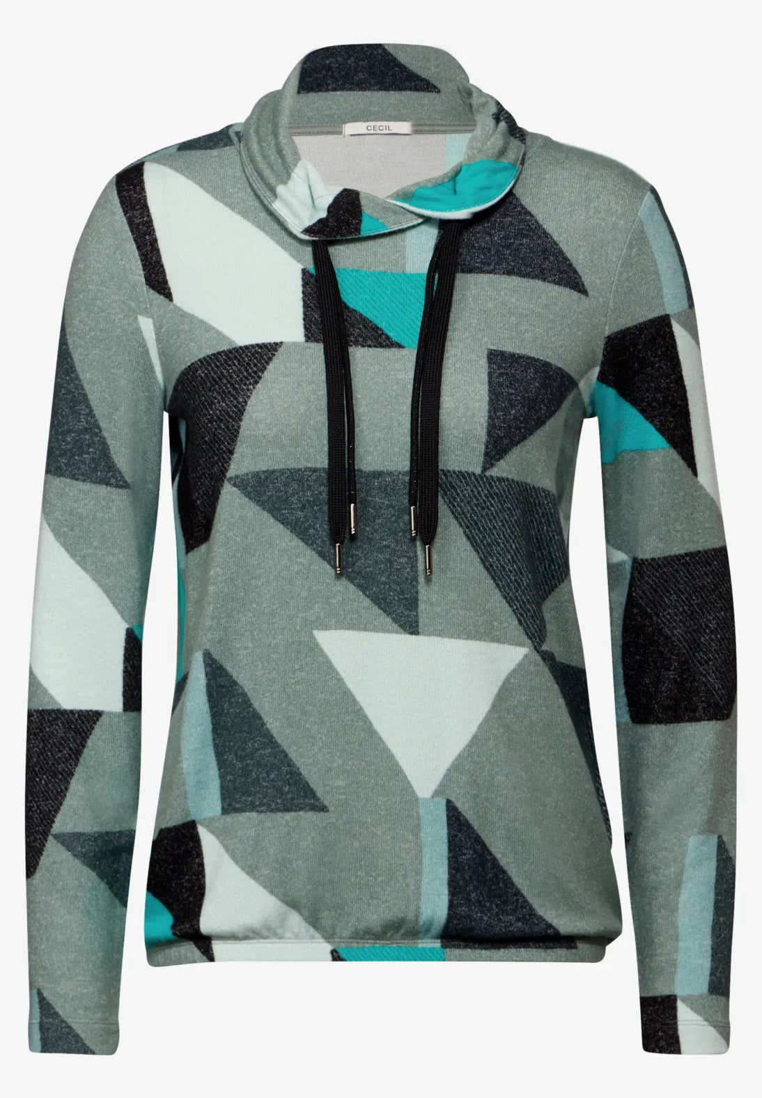 Cozy Geo Print Cowl neck top in Green or Black