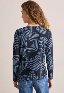 Cecil Long Sleeve Jersey Top in Blue graphic Print 322763