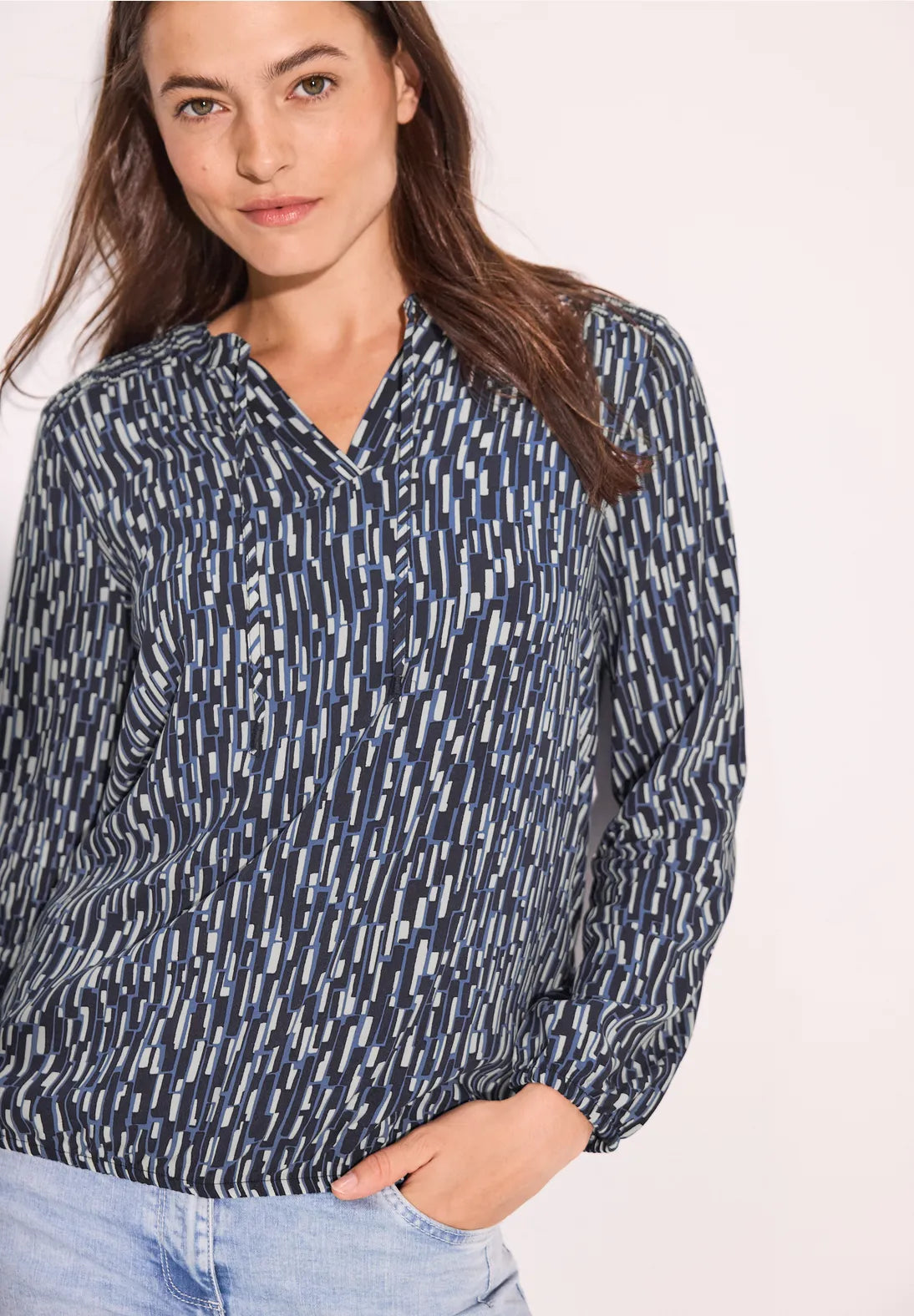 Cecil print v neck blouse in Iced Violet or navy 344974