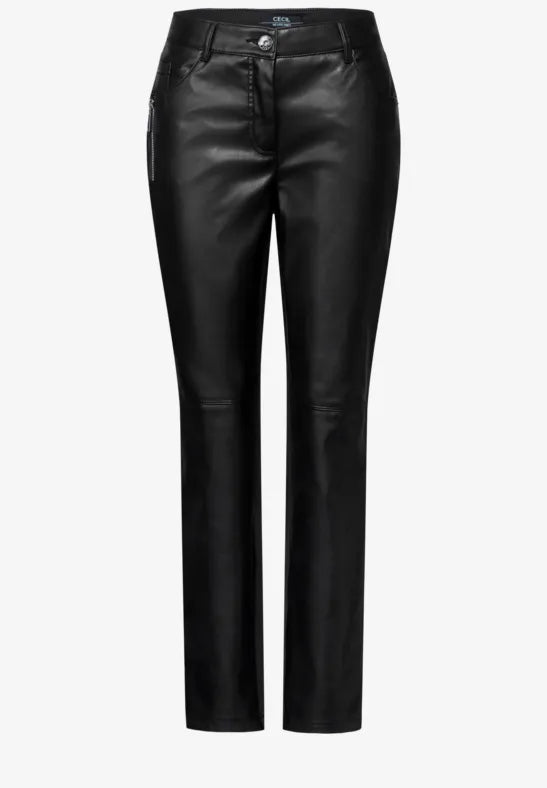 Cecil Black Pu Trousers with Jersey Back 28&quot; leg