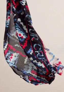 Cecil cotton feel loop scarf in navy red print 572711