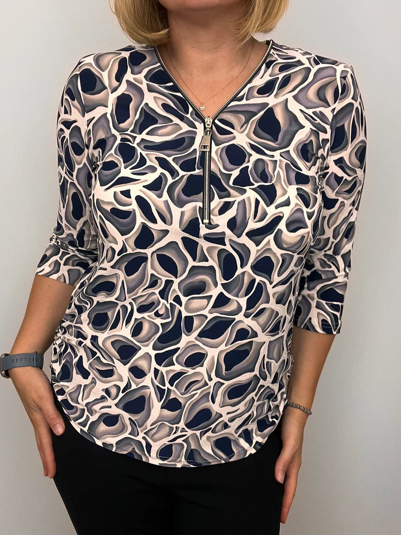 Ilona 3/4 Zip Top In Navy Mix 100