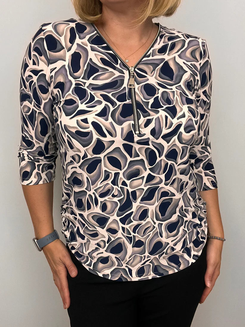 Ilona 3/4 Zip Top In Navy Mix 100