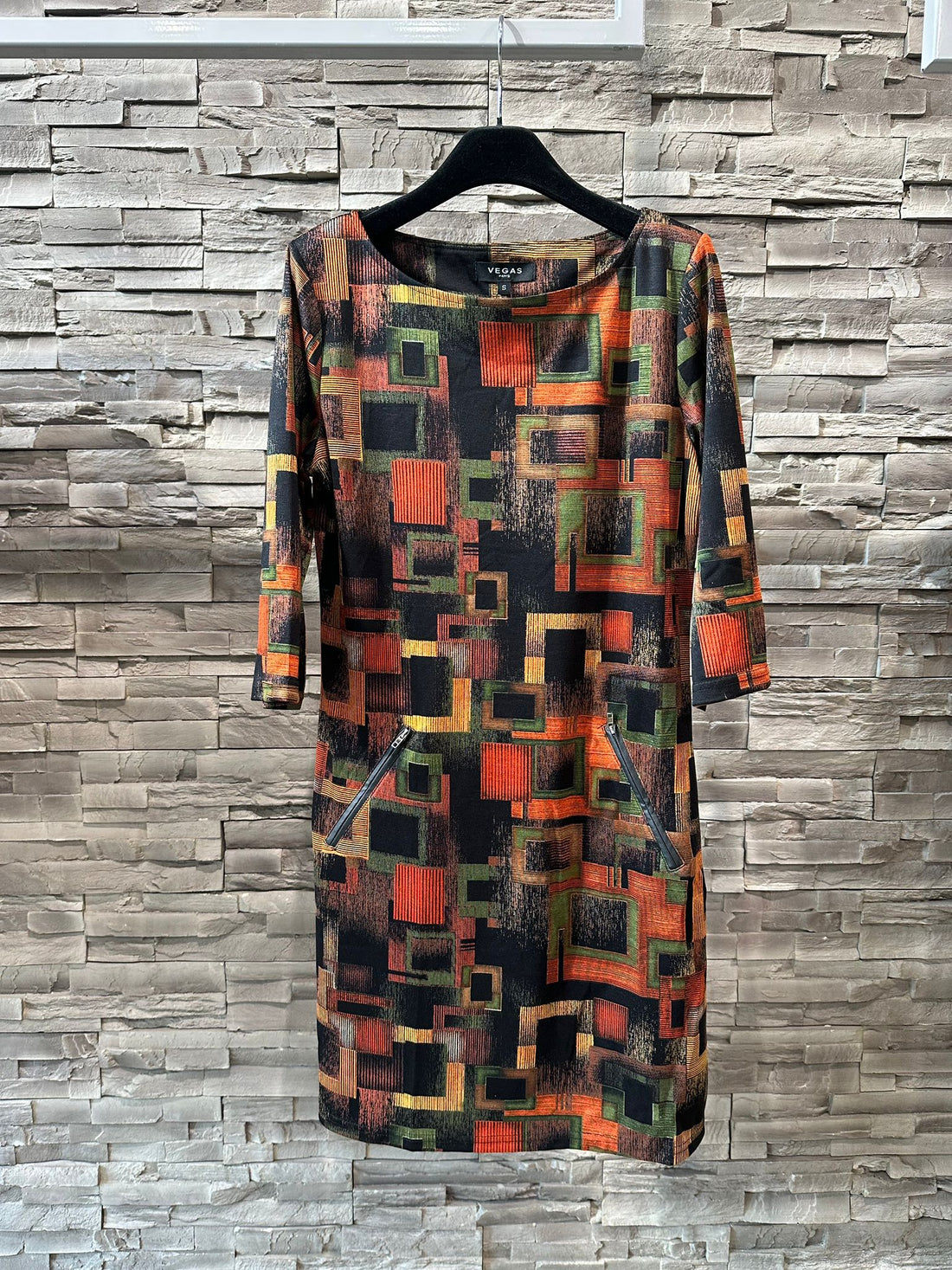 Cube Print Vegas dress in Autumn Colours