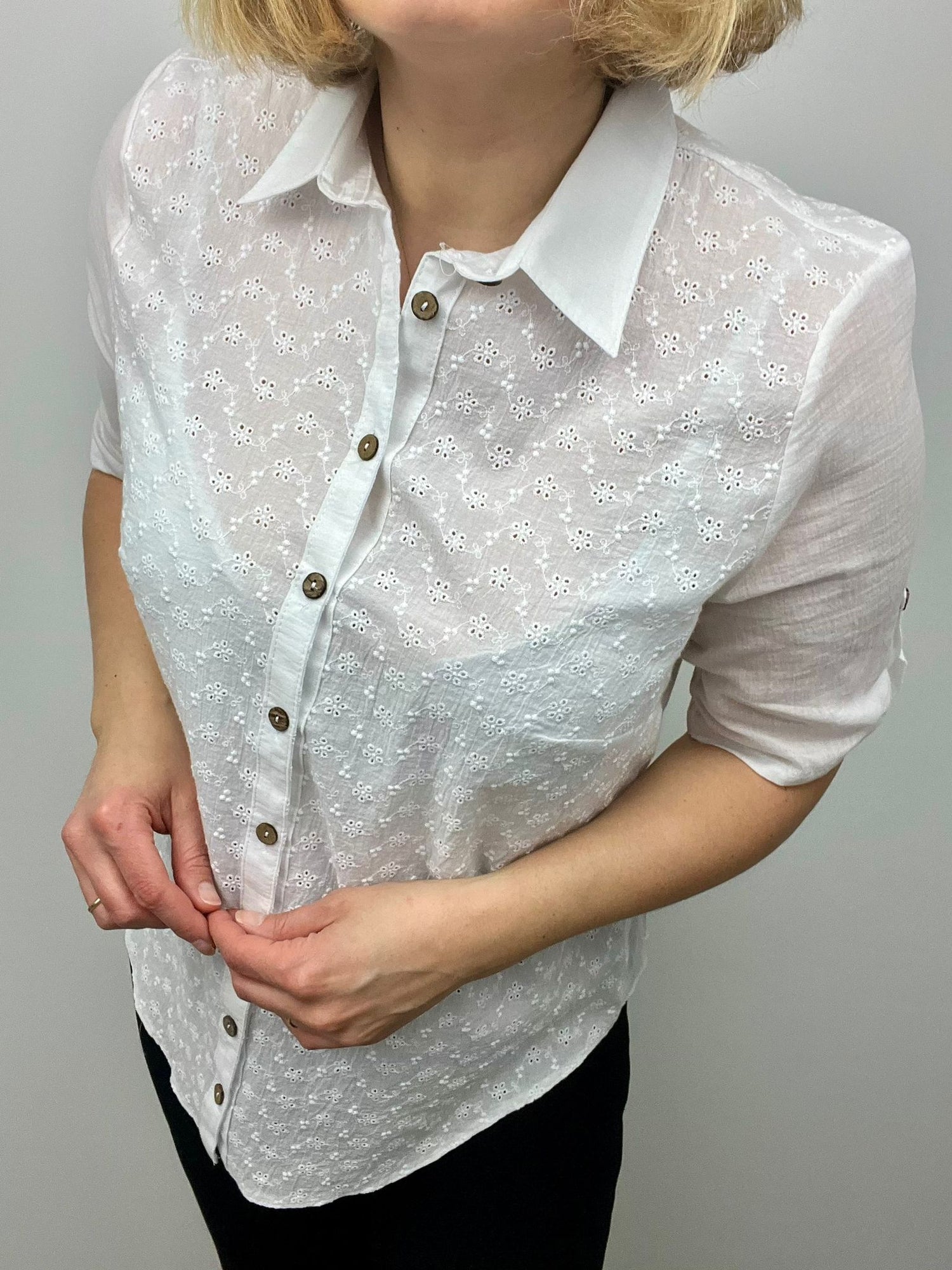 Crisp White Cotton shirt with embroidery detail