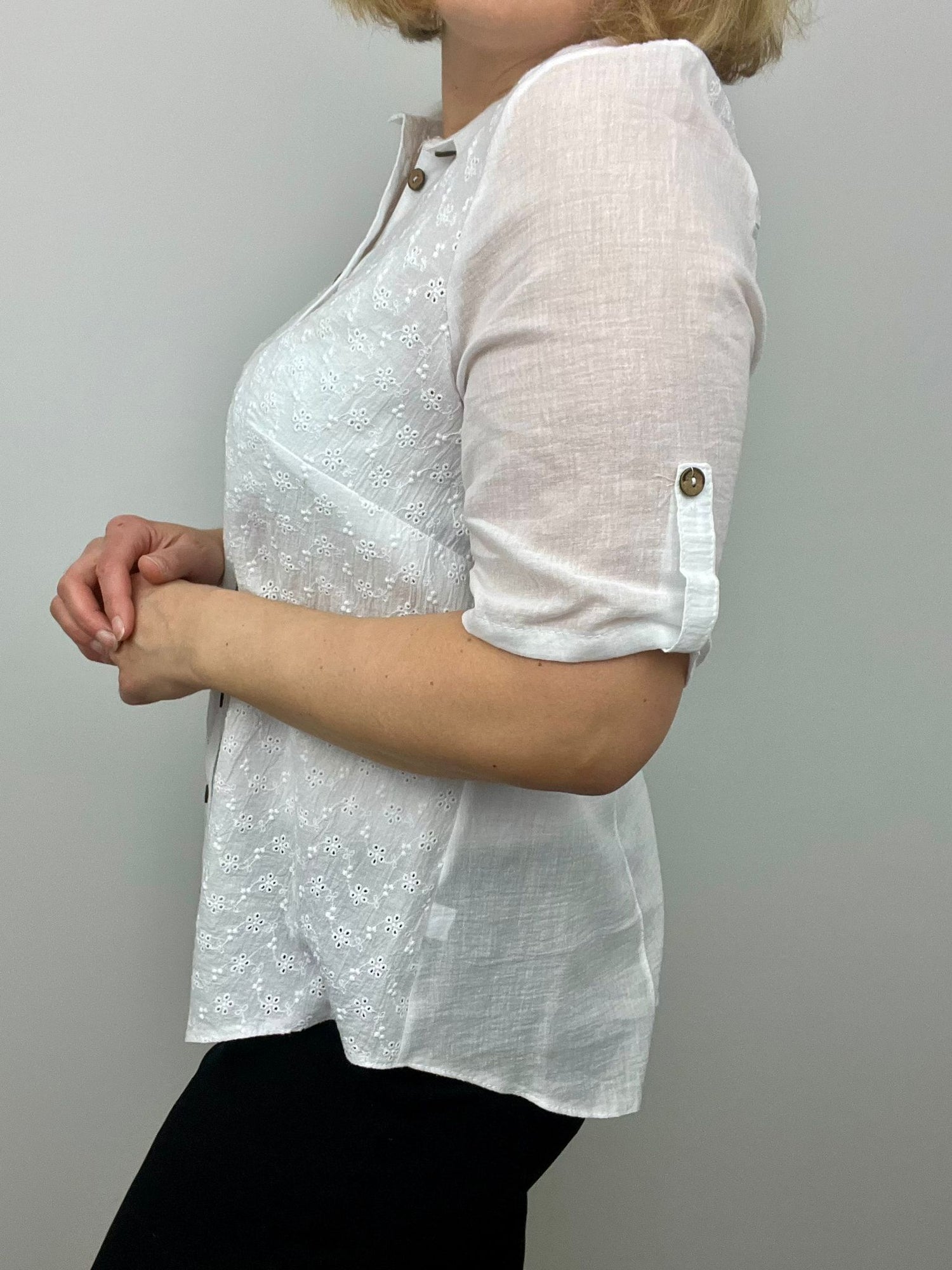 Crisp White Cotton shirt with embroidery detail