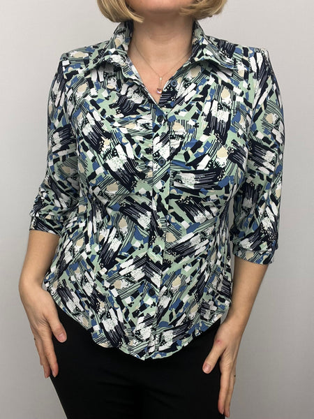 Ilona Edyta Blouse in green and navy print